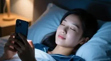 女生坐在长椅上使用智能手机